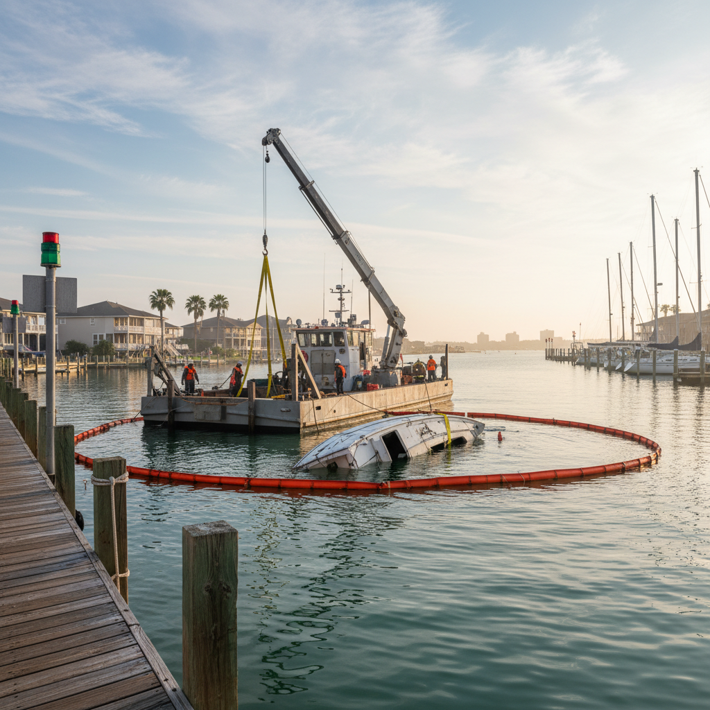 Wreckage removal coverage for a sunken boat in Clear Lake Shores, TX