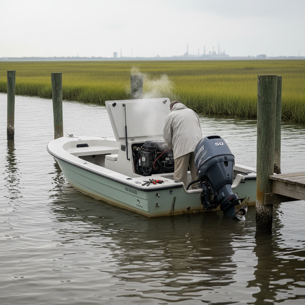 Boat engine repair scenario showing mechanical breakdown protection in Dickinson, TX