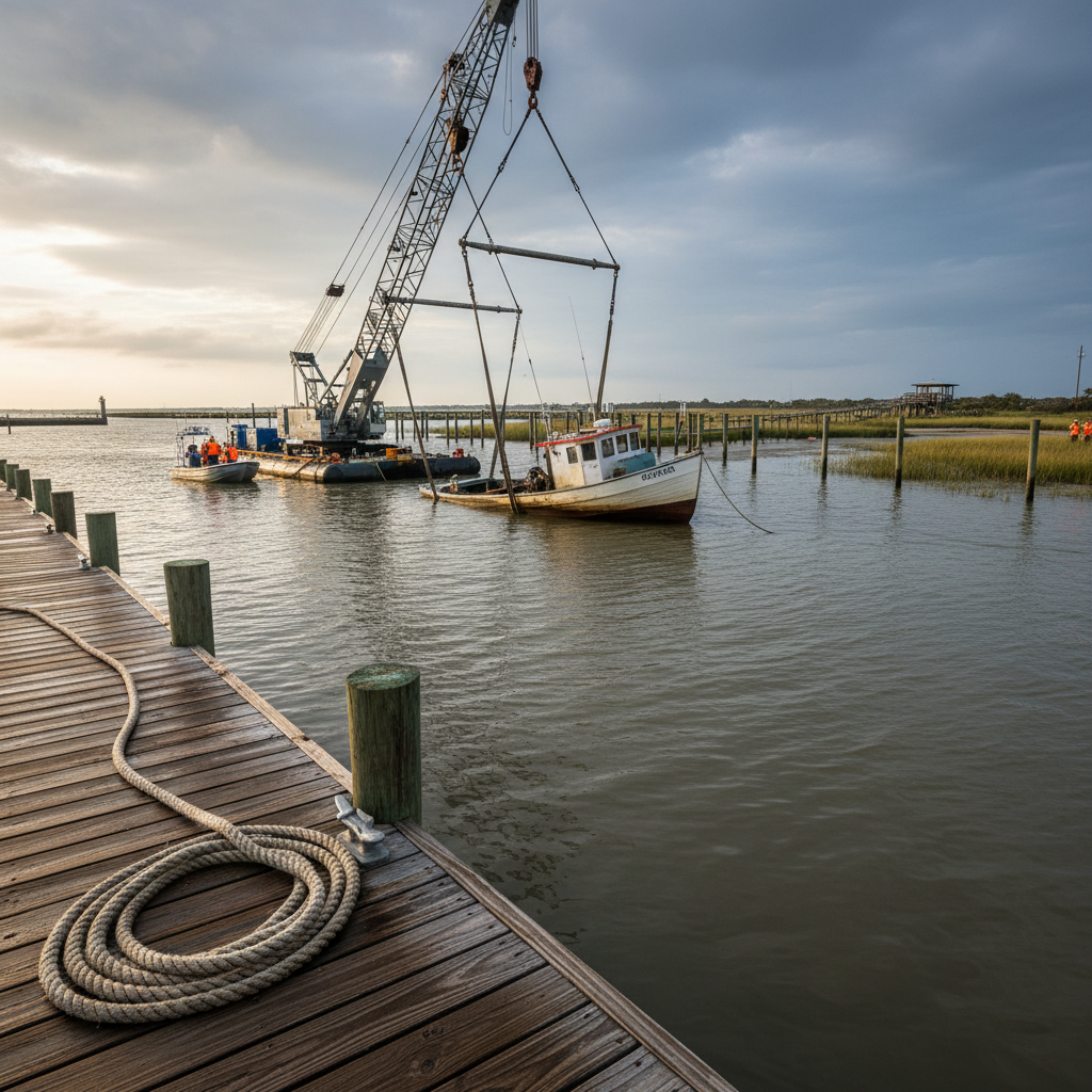 Boat salvage and wreck removal process in Dickinson, TX near Dickinson Bayou