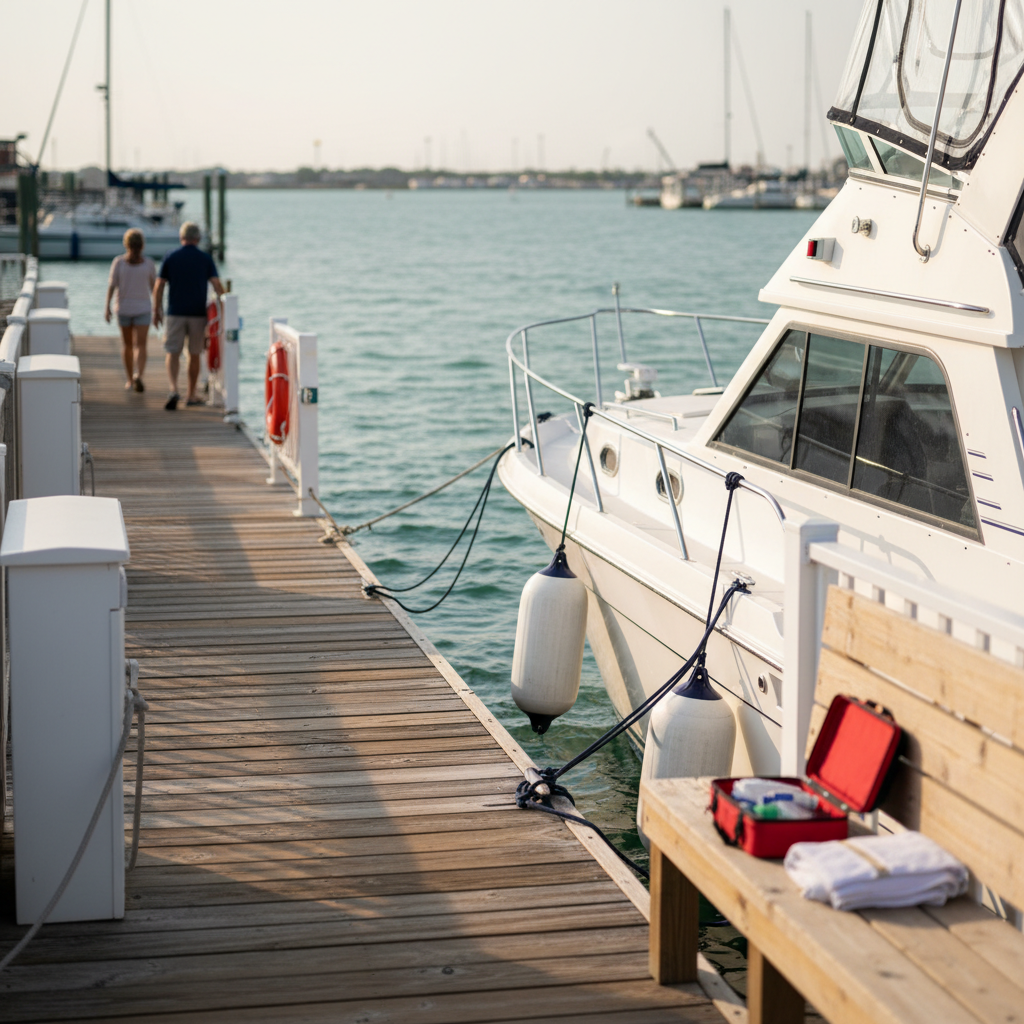 Kemah, TX boat owner reviewing Medical Payments claim paperwork after a passenger injury
