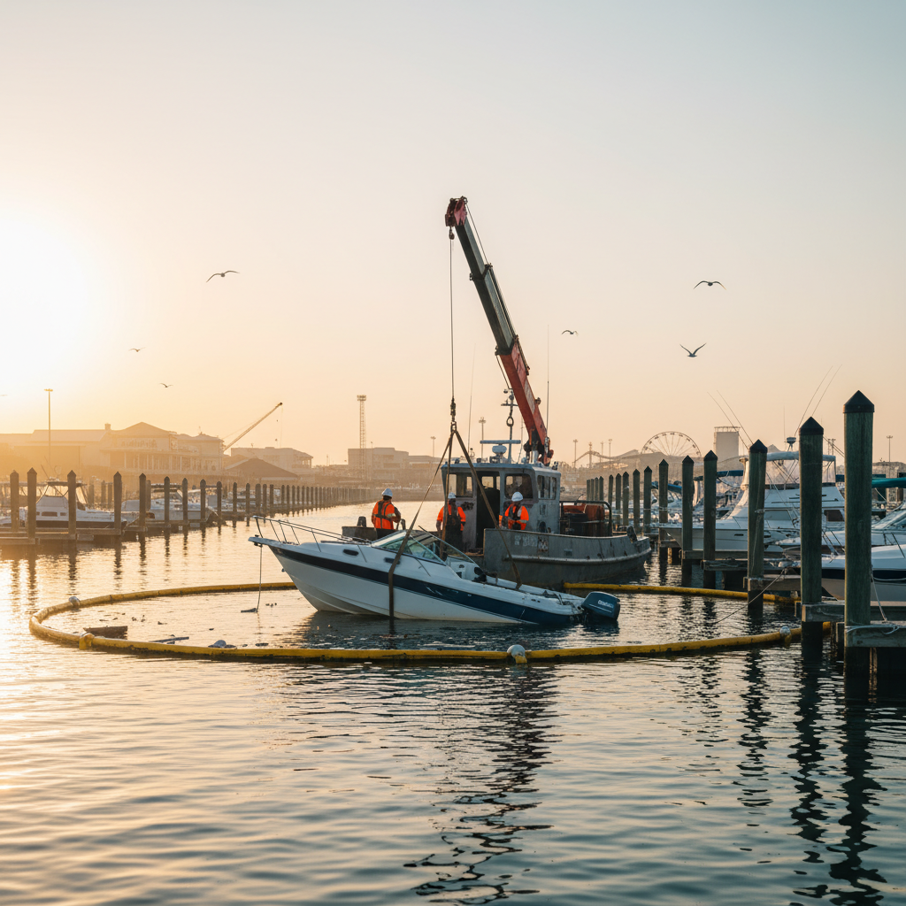 Wreckage removal coverage for a boat near Kemah, TX marinas on Clear Lake