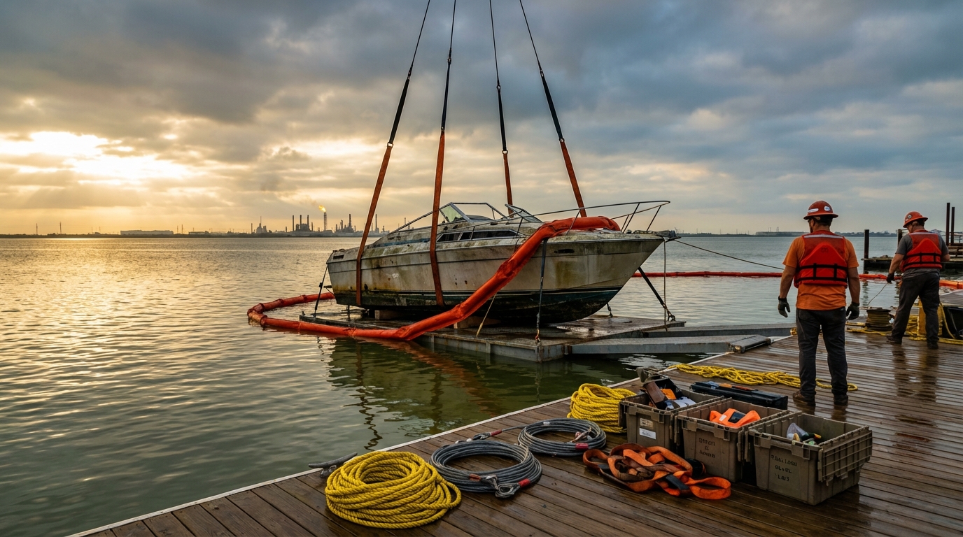 Boat salvage and towing after an accident near La Marque, TX