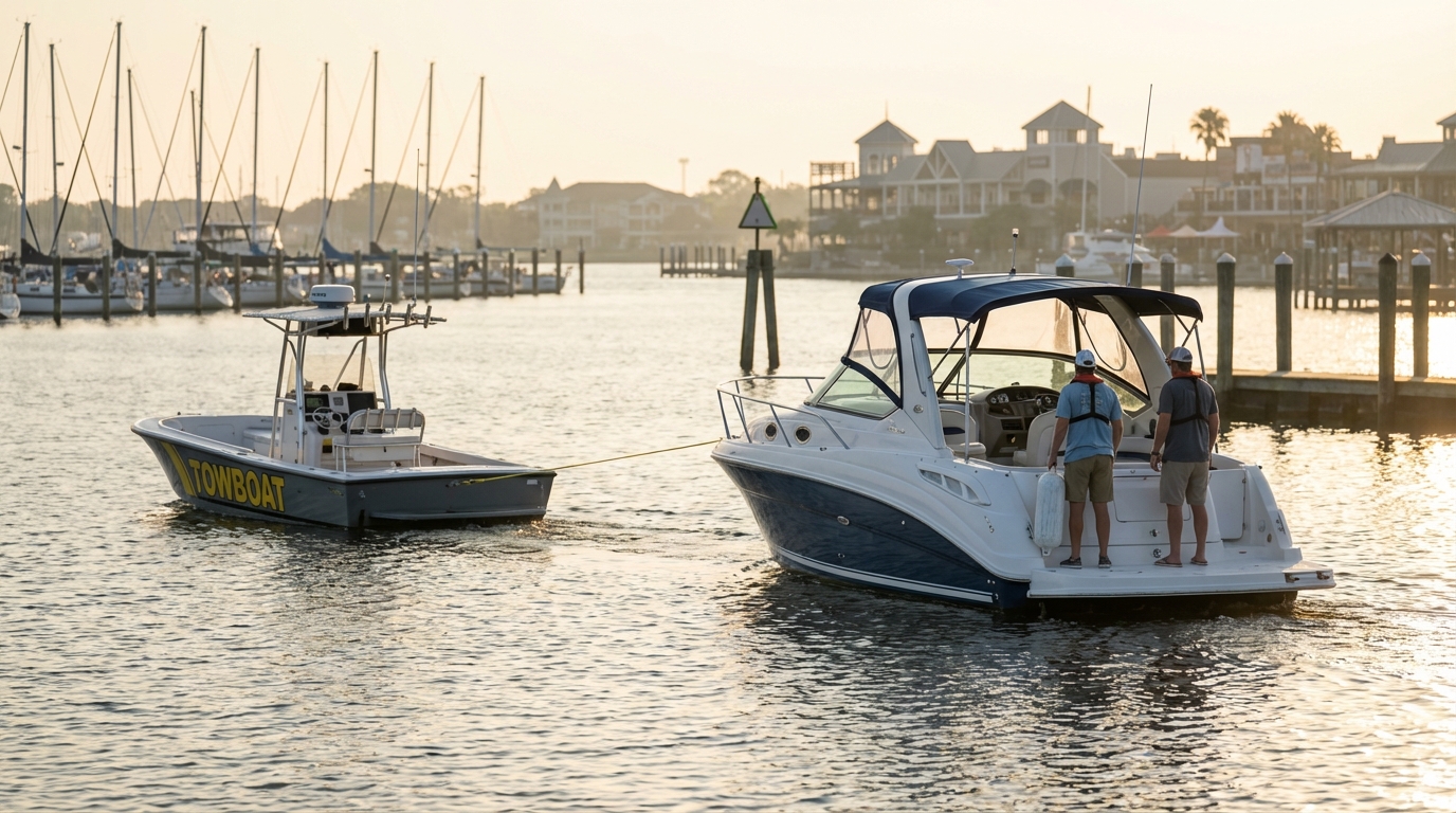 On-water towing assistance coverage for boaters in League City, TX on Clear Lake