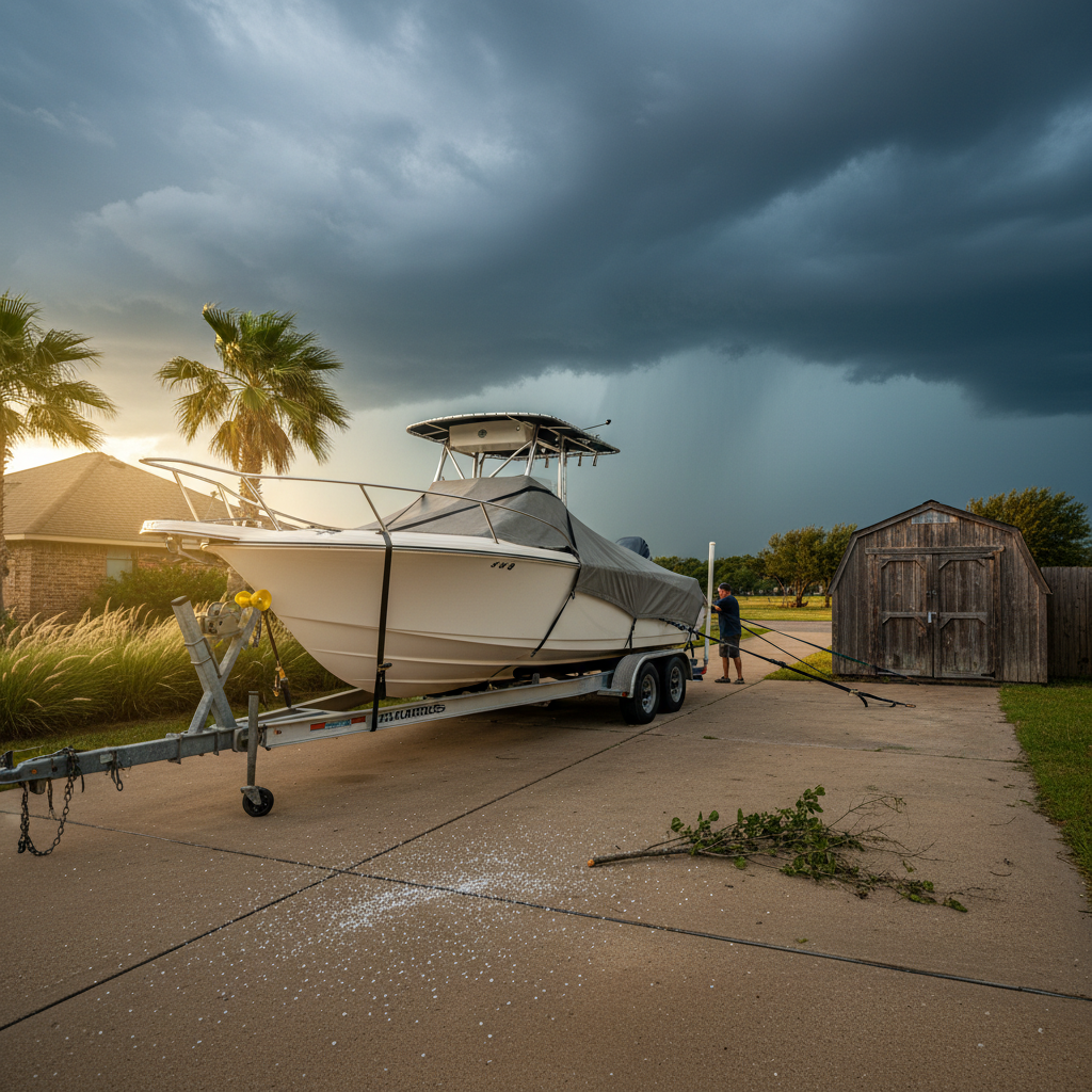 Comprehensive & Collision boat insurance protection in Santa Fe, TX after storm and trailer damage