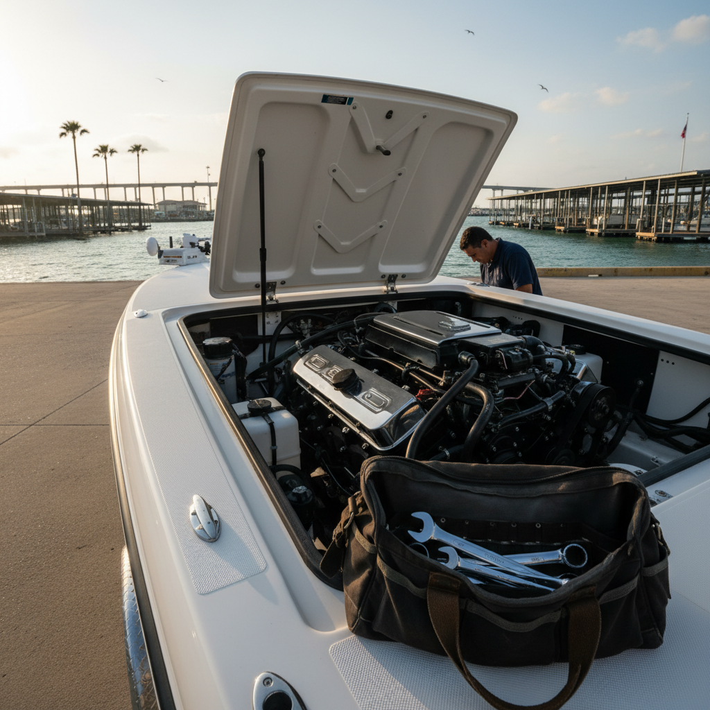 Boat repair and claim documentation for mechanical breakdown in Santa Fe, TX