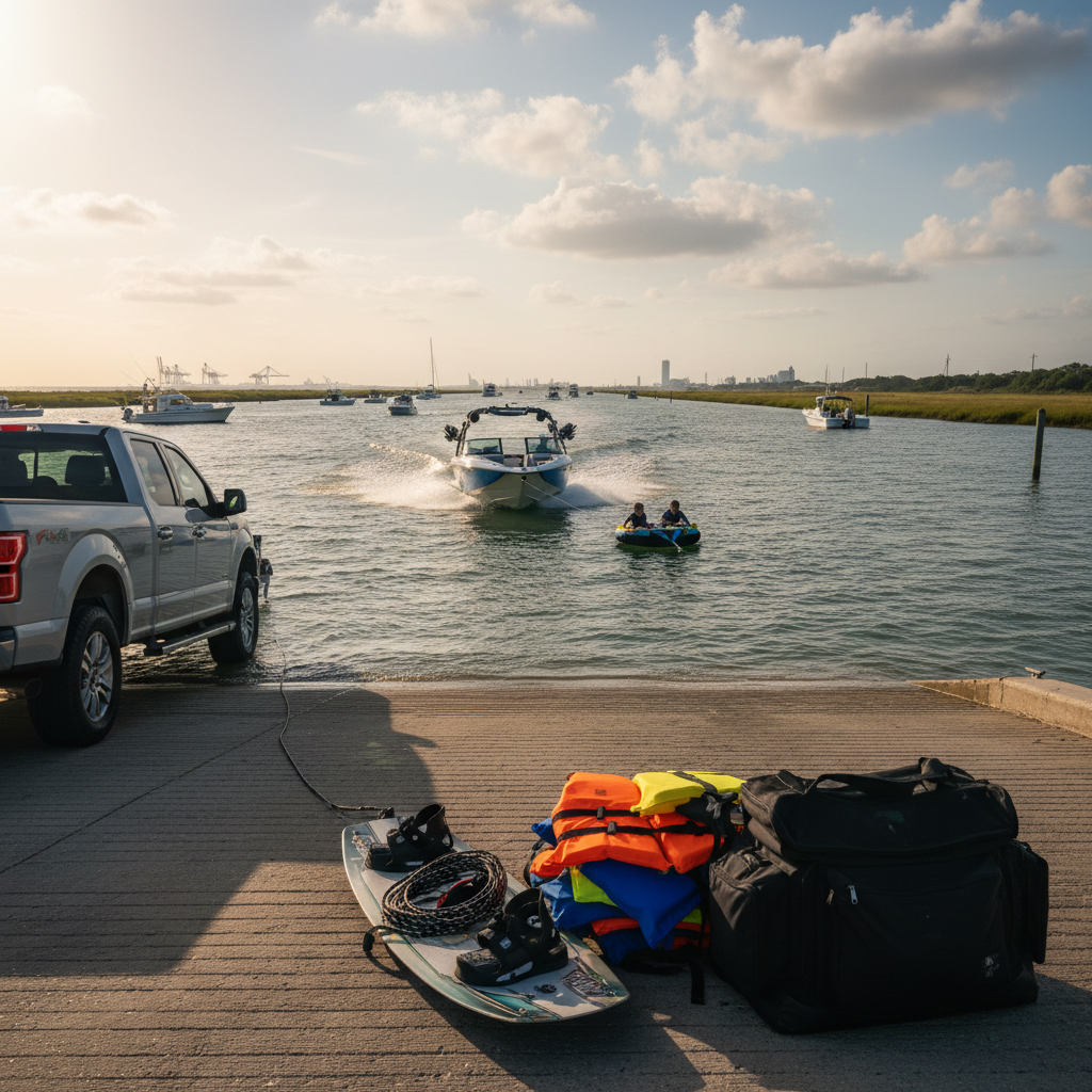 Water sports coverage for Santa Fe, TX boat owners towing a tube near Galveston Bay