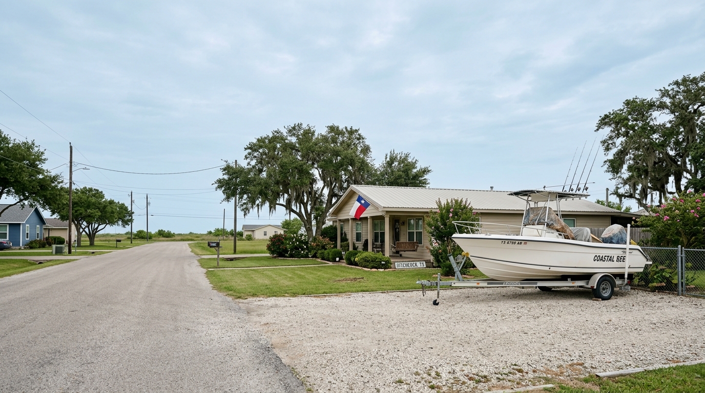 Map of Galveston County highlighting Hitchcock and surrounding cities served for boat insurance