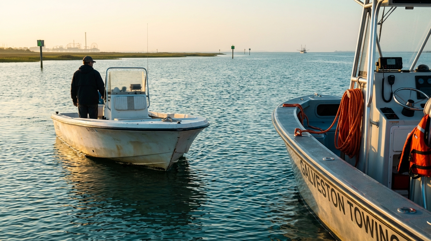 Dual battery switch and marine VHF radio setup on a boat in Galveston Bay