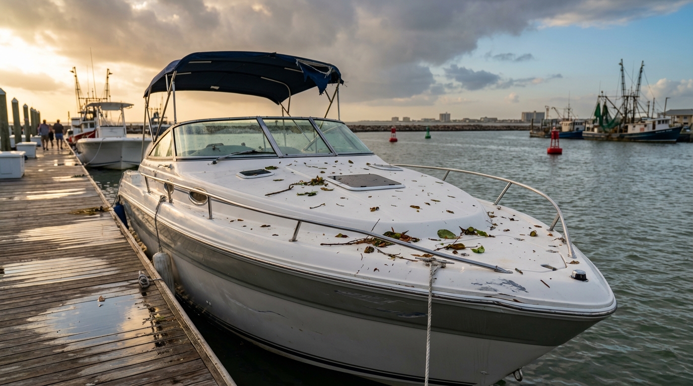 Galveston boat insurance claim examples showing comprehensive vs collision damage at a marina dock