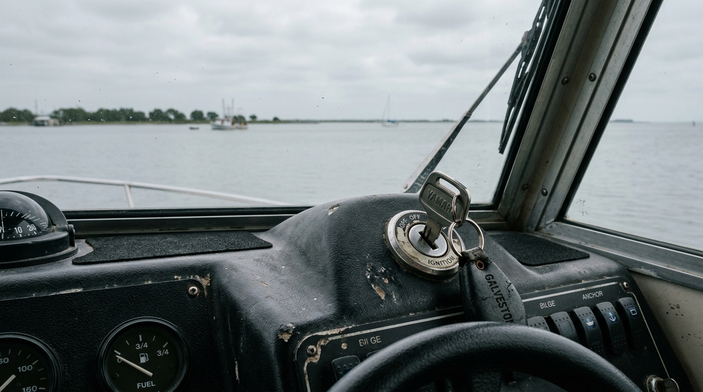 A couple safely storing their boat on a trailer ahead of a storm in Texas City, a key strategy to lower risk