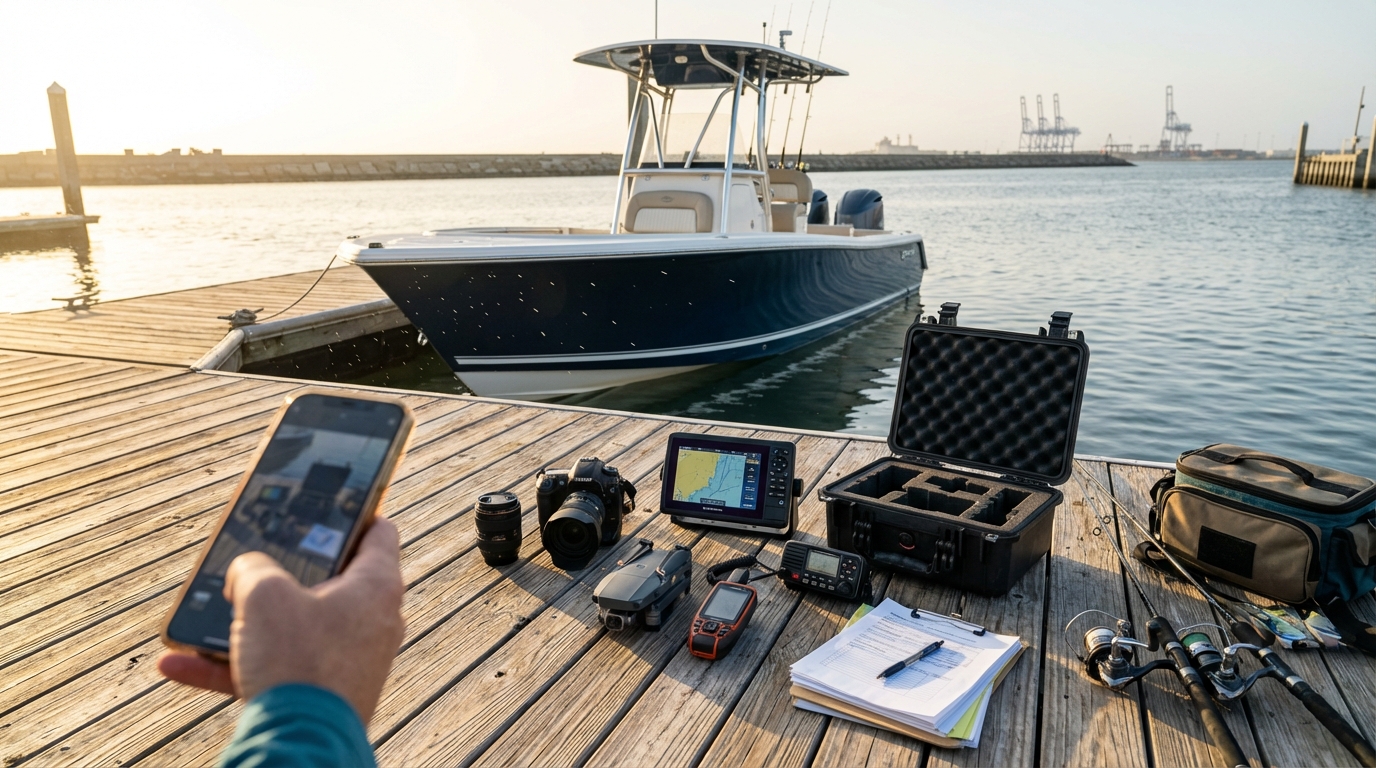 Receipt and serial number documentation for fishing reels and marine electronics in Galveston TX