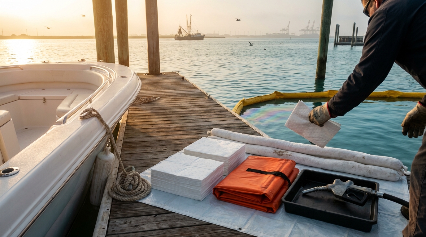 Boat fueling at a Galveston marina illustrating fuel spill pollution liability coverage