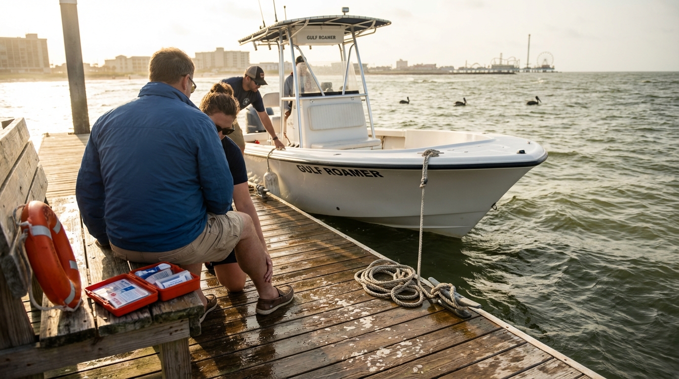 Galveston boat dock boarding accident scenario for MedPay coverage