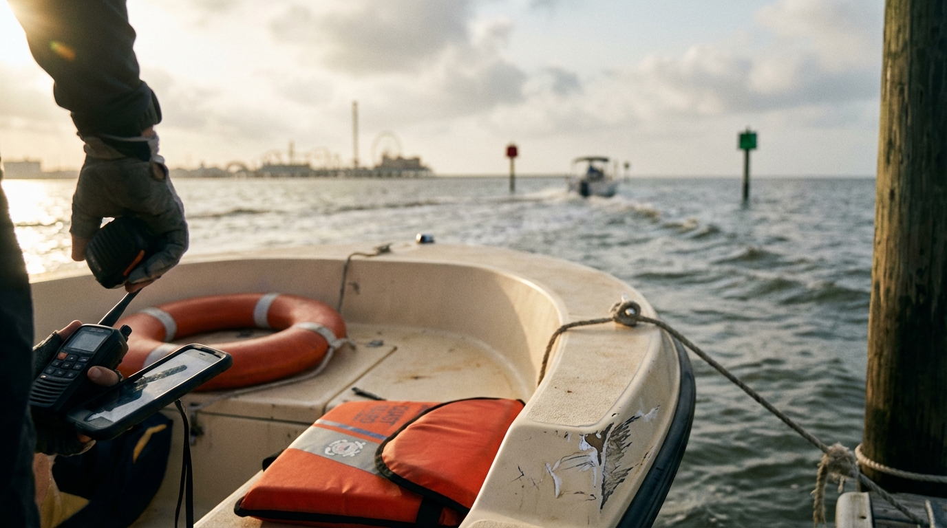 Galveston Bay boating hit-and-run safety steps life jackets bilge pump and emergency call