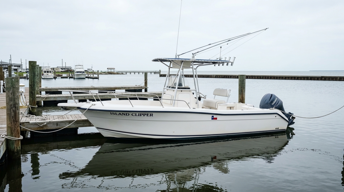 Galveston boater reviewing insurance policy documents on a boat dock