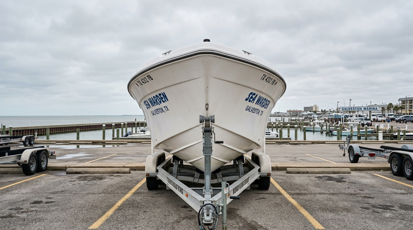Damaged boat after a storm in Galveston Bay