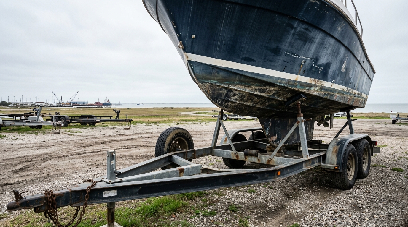 Galveston boat owner inspecting a sacrificial anode on an outdrive