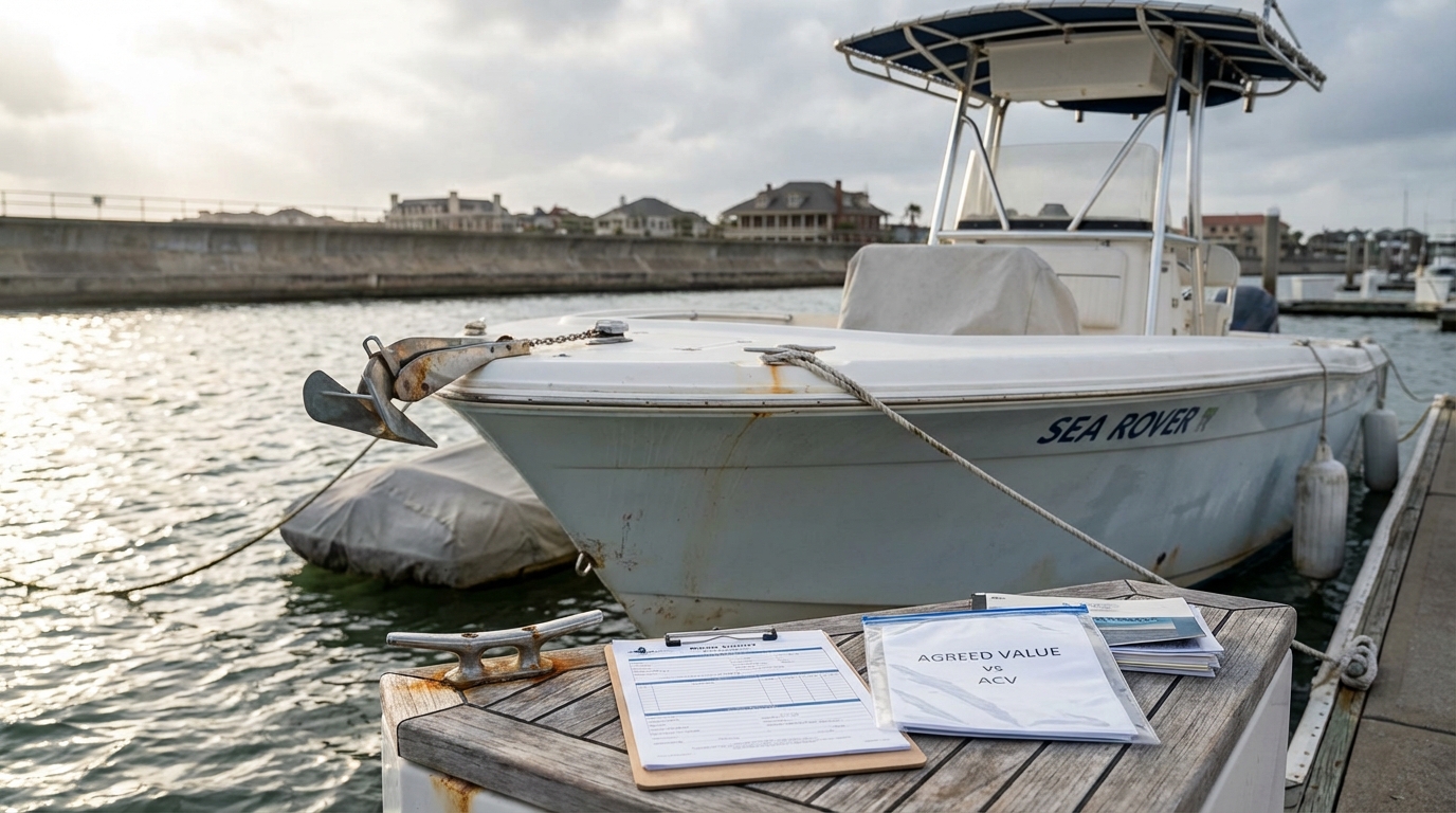 Marine survey checklist for Galveston boat insurance hull value and condition