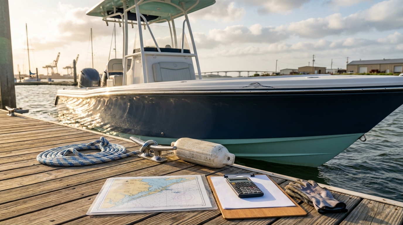 Galveston Bay boating route map concept showing shallow areas and docking locations affecting hull deductible decisions