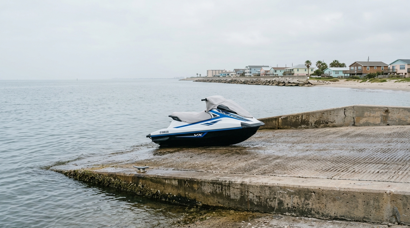 A Galveston insurance agent discussing jet ski coverage options with a client, emphasizing local expertise