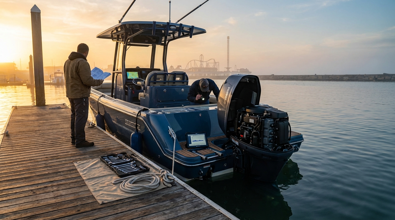 Lower unit repair and prop inspection for boat insurance claim in Galveston