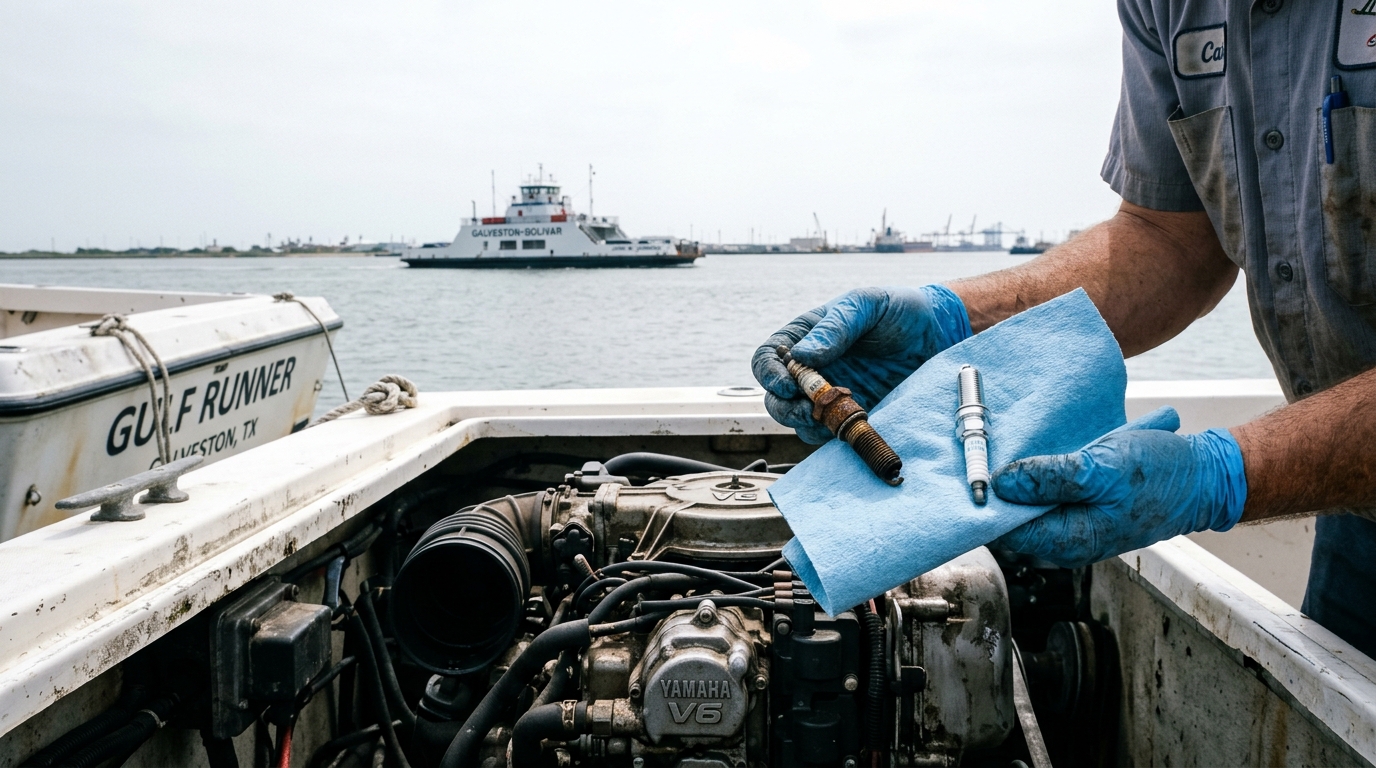 Insurance agent discussing boat policy coverage options with client in Galveston