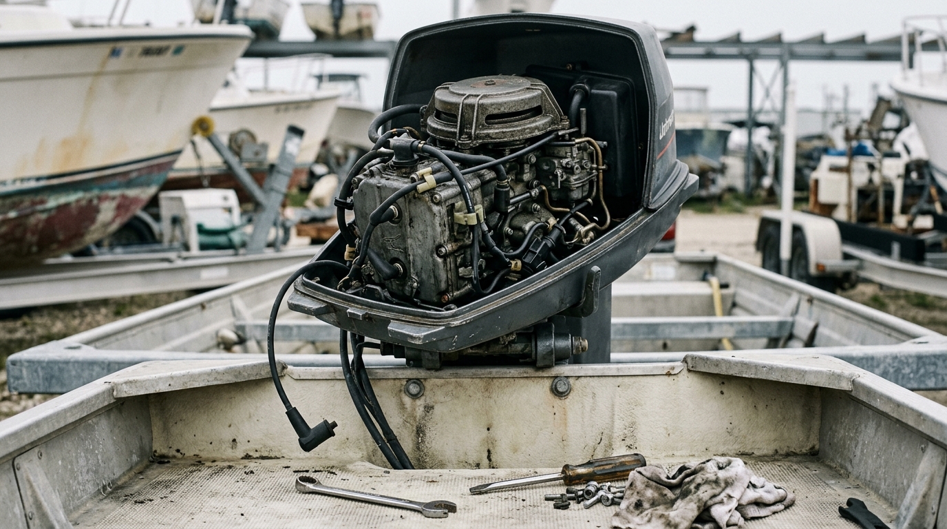 Corroded boat engine part showing wear and tear versus mechanical damage in Galveston