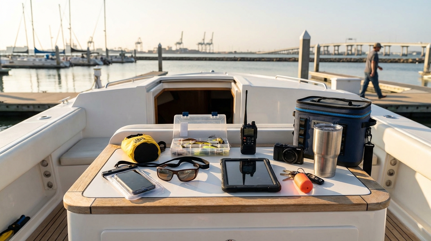 Galveston marina boat security with locked storage compartments to reduce theft of personal effects