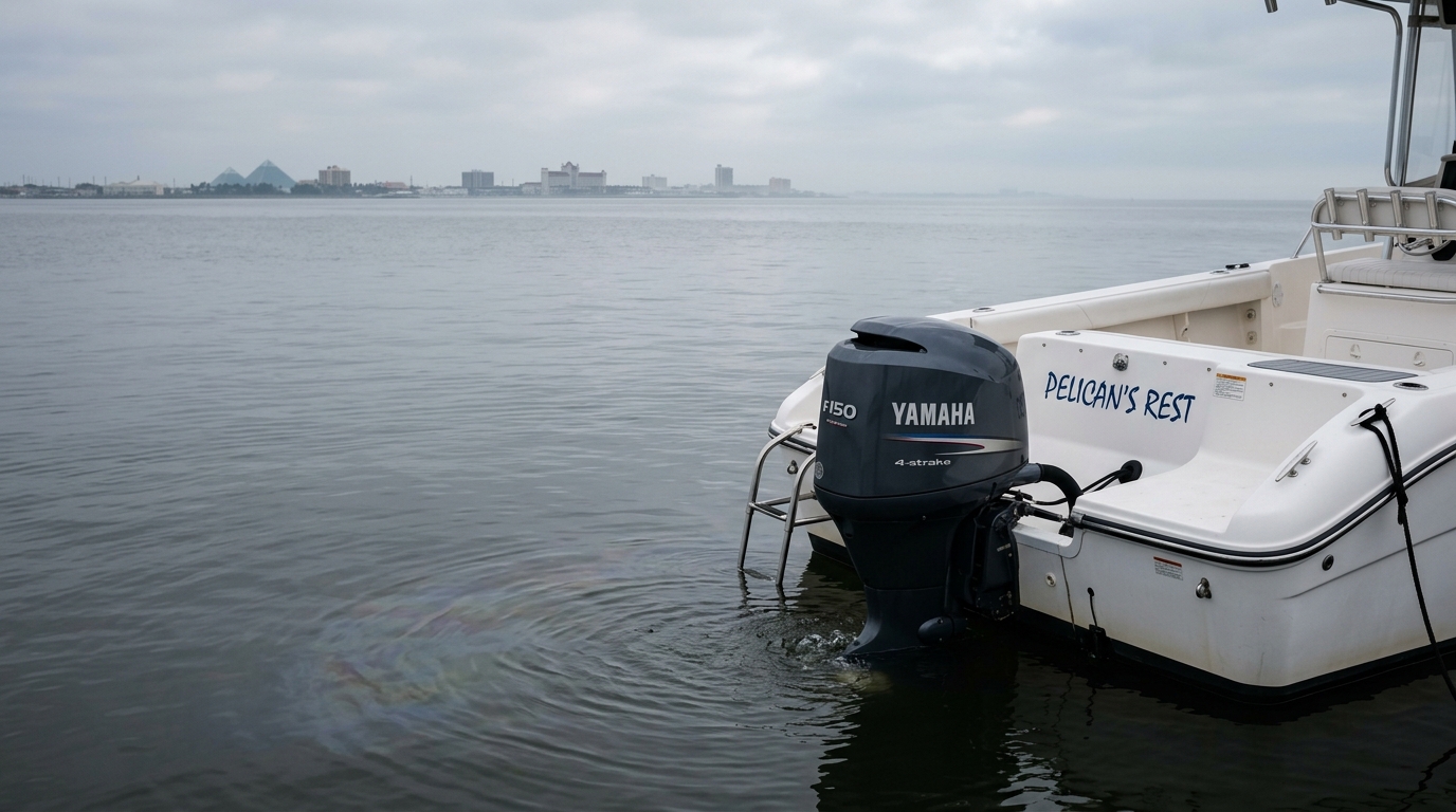 An oil-absorbent pad placed in a boat bilge near Galveston, Texas to prevent pollution from discharges