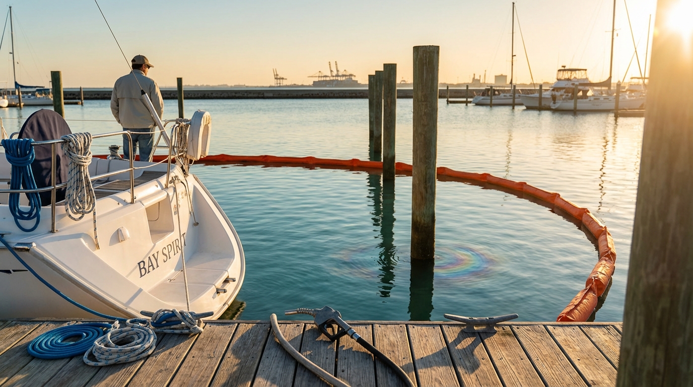 Galveston Bay boater reviewing boat insurance liability limits and pollution coverage