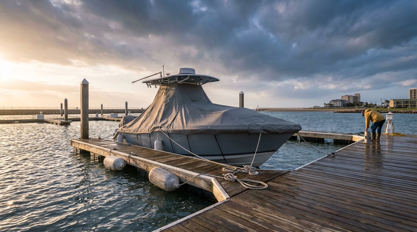 Boat owner reviewing hull coverage and total loss replacement options in Galveston TX