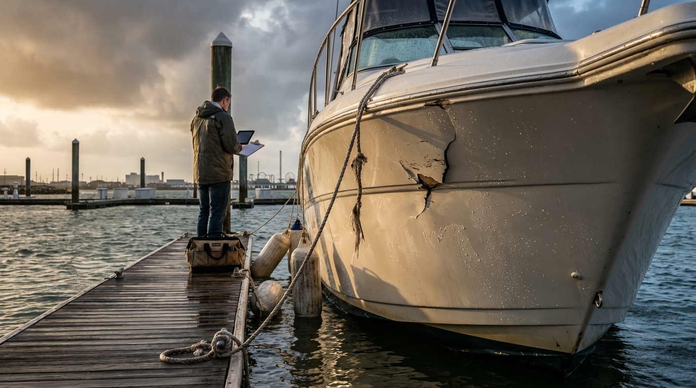 Galveston boat insurance claim review showing repair estimate versus boat value