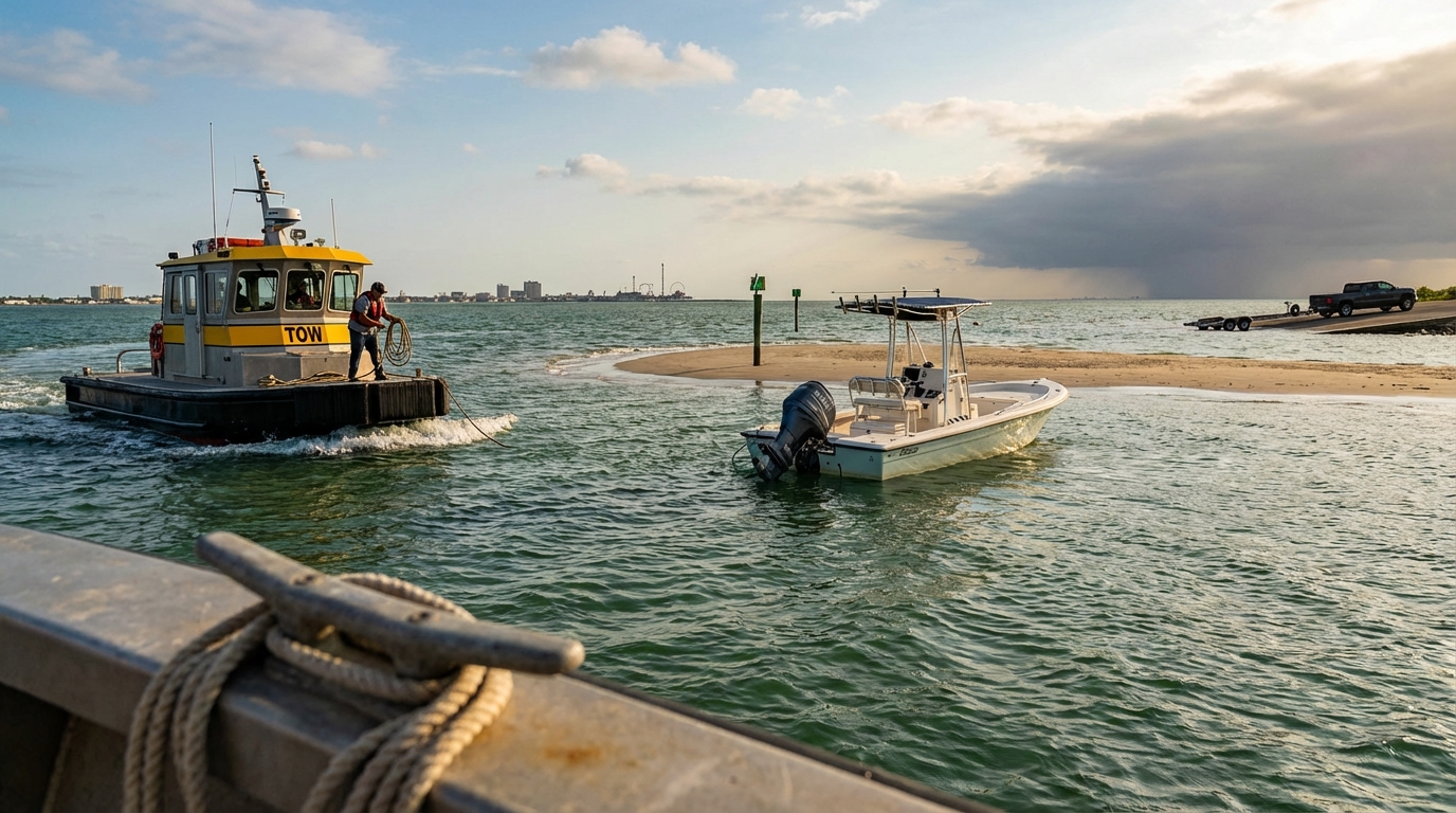 Boat on trailer roadside breakdown support near Galveston TX
