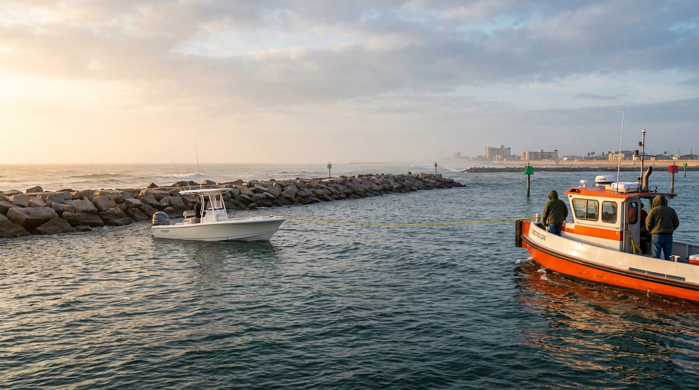 Boat operator reviewing a marine insurance policy towing assistance endorsement and service call limits