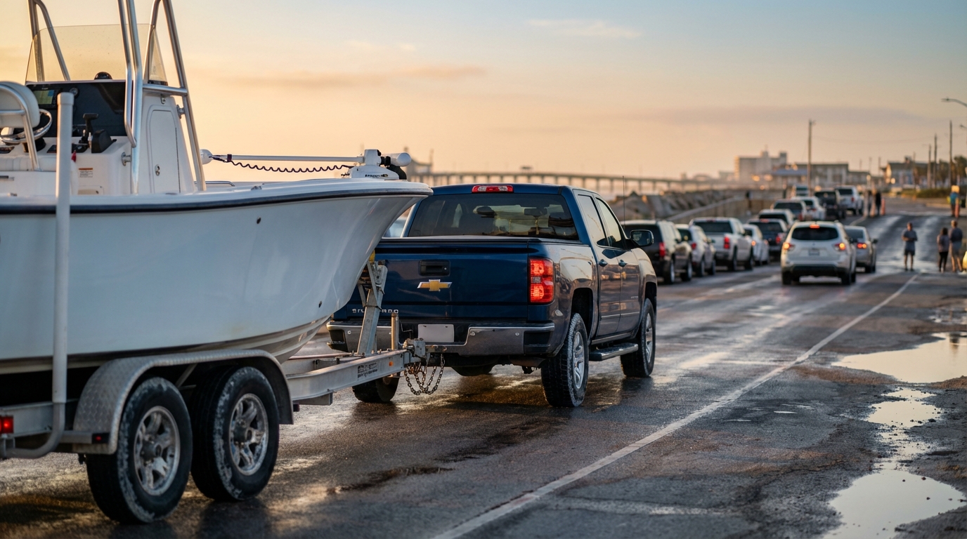 Boat trailer safety check before towing in Galveston TX including lights and straps