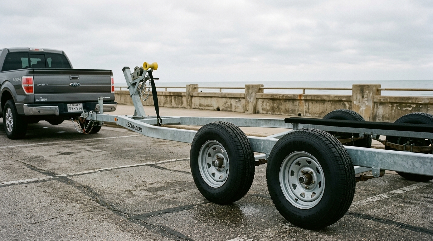 Close-up of a boat trailer wheel bearing being repacked with fresh grease during maintenance in Galveston