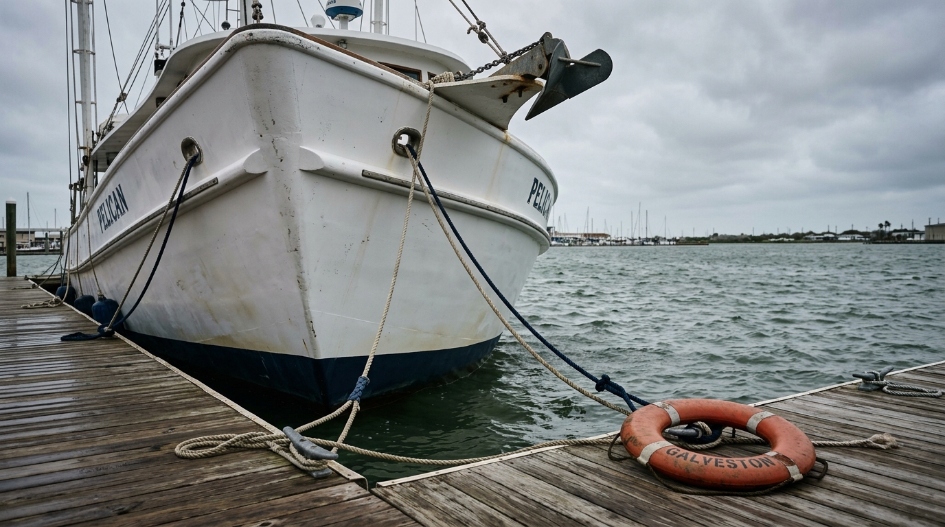 Two boats colliding on Galveston Bay near the shoreline, illustrating a hit-and-run boating accident