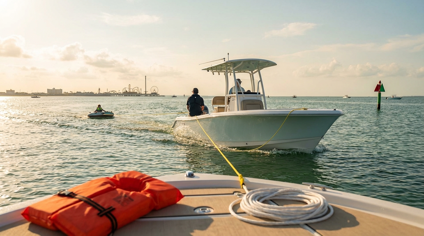 Galveston tubing accident scenario showing boat operator liability considerations