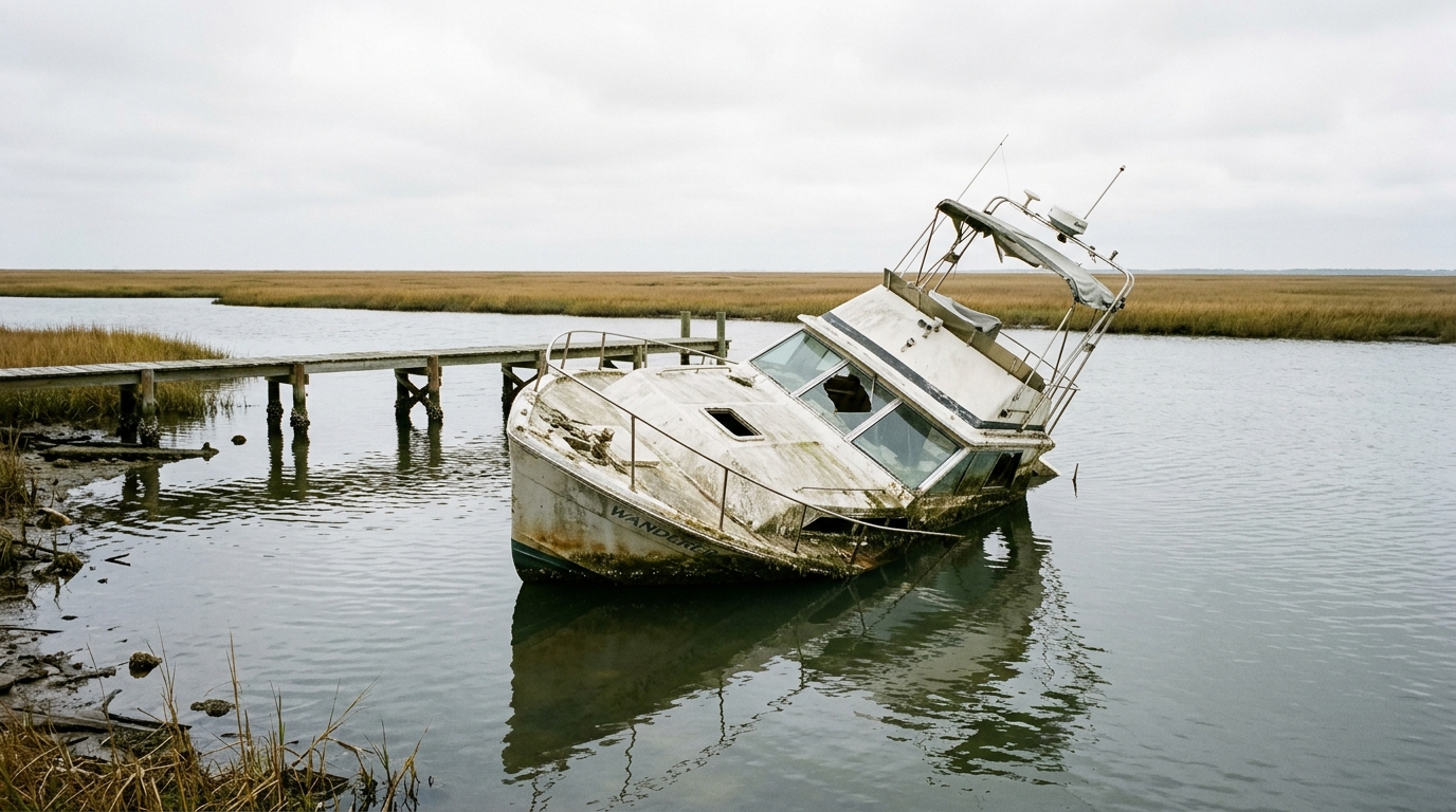 An insurance agent in Galveston discussing boat policy details with a client, including wreck removal coverage
