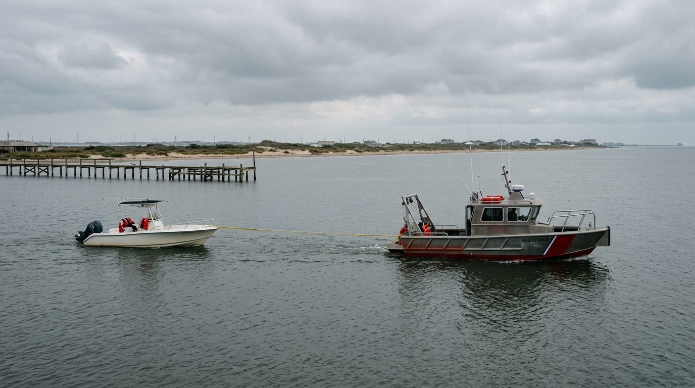 Salvage operation lifting a sunken recreational boat in Galveston Bay