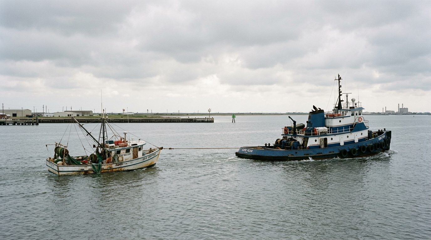 Large cargo ship navigating the busy Galveston Ship Channel